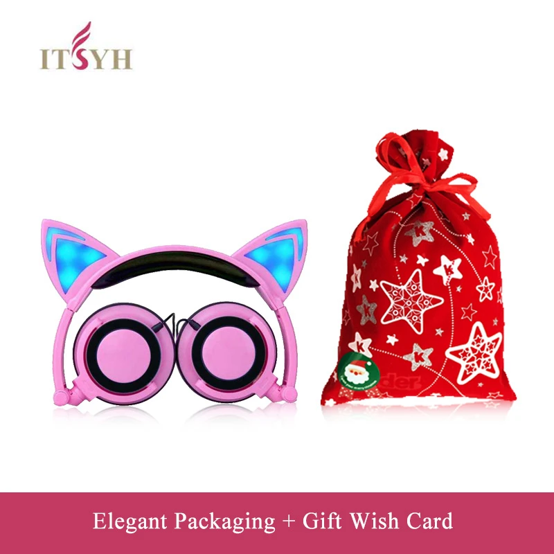 

ITSYH cat ears earphones/headphone/for girls LED /gaming headphones for phone foldable/ Cute /Cat Ear headset with Mic TW-763