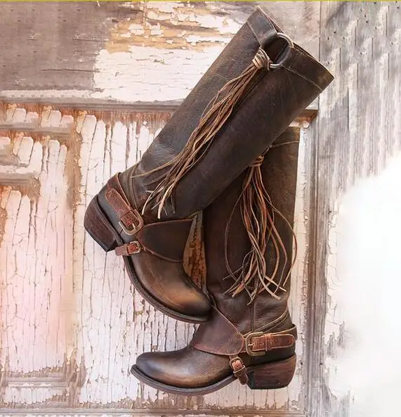 

Women Vintage Knee High Boots Fashion Female Buckle Solid Flats Shoes Good Boots