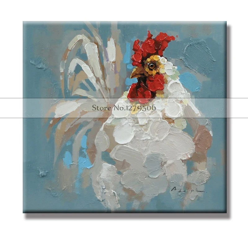 The-White-Cock-The-Rooster-Animals-Paintings-100-Handpainted-Canvas-Oil-Paintings-Wood-Stretched-Home-Decor24x24