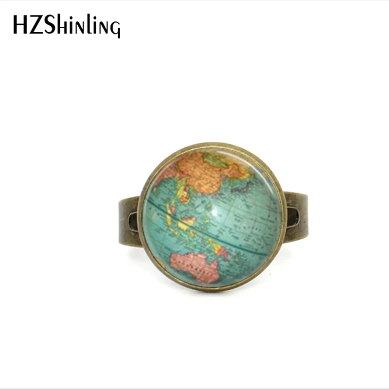 

Vintage Globe Ring Planet Earth World Map Art Map Ring Glass Dome Ring