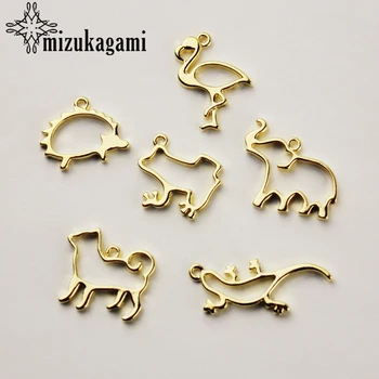 

40pcs/lot Golden Alloy Hollow Out UV Animal Dog Frog Elephant Metal Frame Pendant Gold Setting Cabochon Setting UV Resin Charm