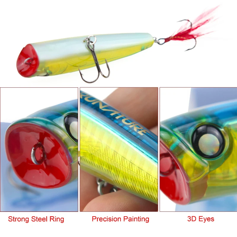 Runature Fishing Top Water Lure Popper Bait 85mm/15g Swim Bait Trout Fishing Carp Bait Floating Popper Fishing Lures Bait