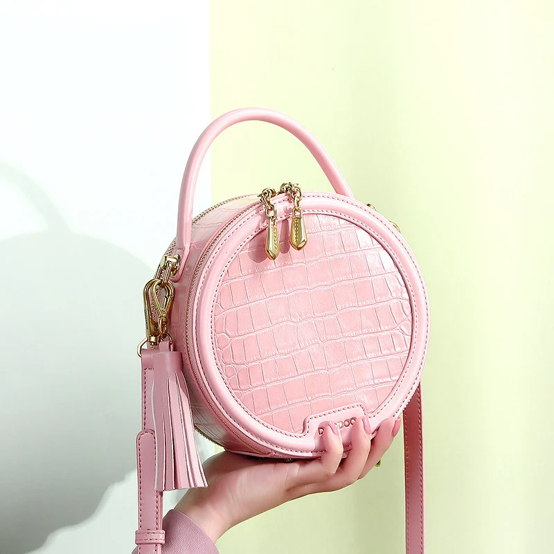 

Lee Princess Round Bag Women Double Zipper Crocodile Small Crossbody Ladies Handbag Female Circular Shoulder Messenger Bags Girl