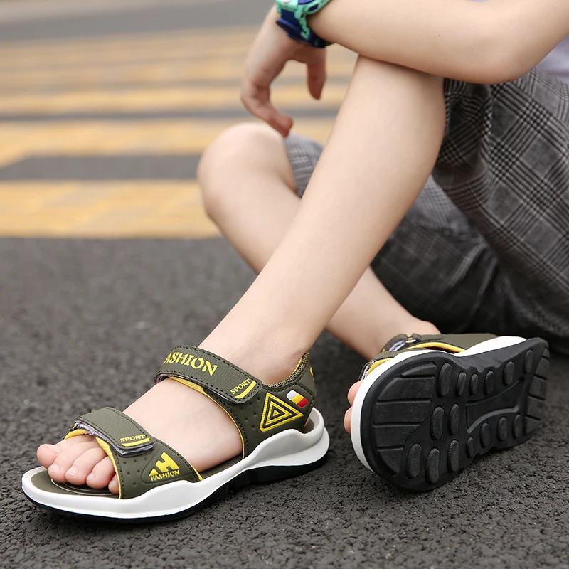 Big Children sandals boys PU leather summer shoes 6-16 years child beach sandals Kids canvas rain breathable flats shoes 