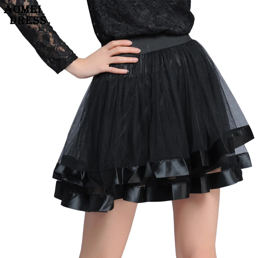 Women Mini Black Skirt 2016 Fashion Summer Dance Mesh Ball Gown Skirts
