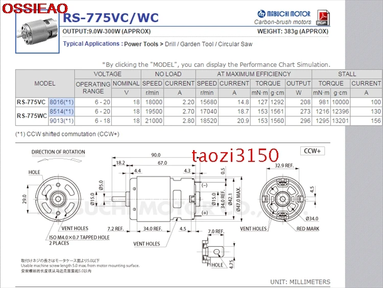 Wanbao до RS-775WC-8514 6 V-20 V 5600 rpm-19500 rpm DC мотор дрель. Электроинструменты двигатель постоянного тока