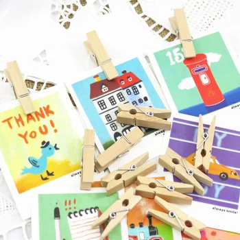 

50pcs Small Size 30mm Mini Natural Wooden Photo Clips Multifunction Craft Decoration Clip Photo Paper Peg Clothespin Binder Clip