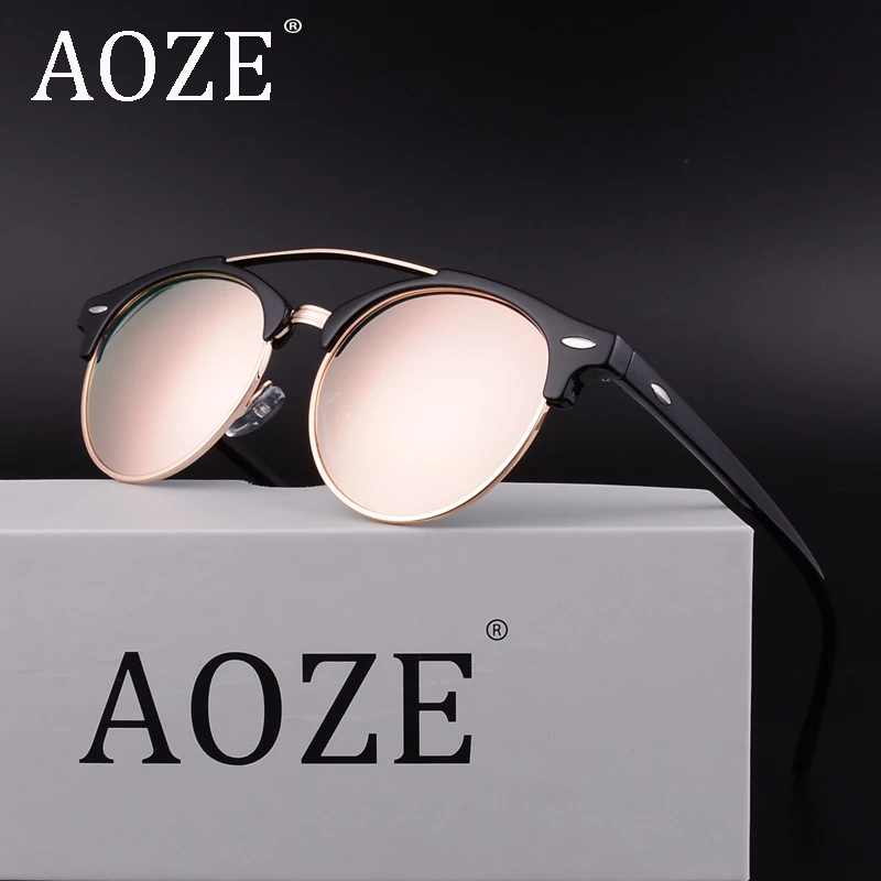 AOZE 2018 новые круглые брендовые солнцезащитные очки поляризационные полуоправы с