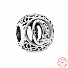 Замысловатое Серебро 925 Capital Q бусины в винтажном стиле шрифт ясно CZ DIY Fit PANDORA Подвески для женщин ювелирных изделий LE015-Q
