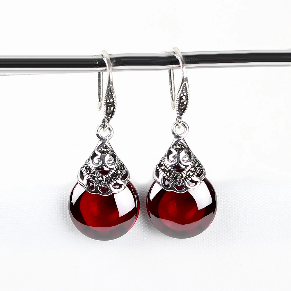 Retro Round Earrings Female 925 Sterling Silver Jewelry dangle