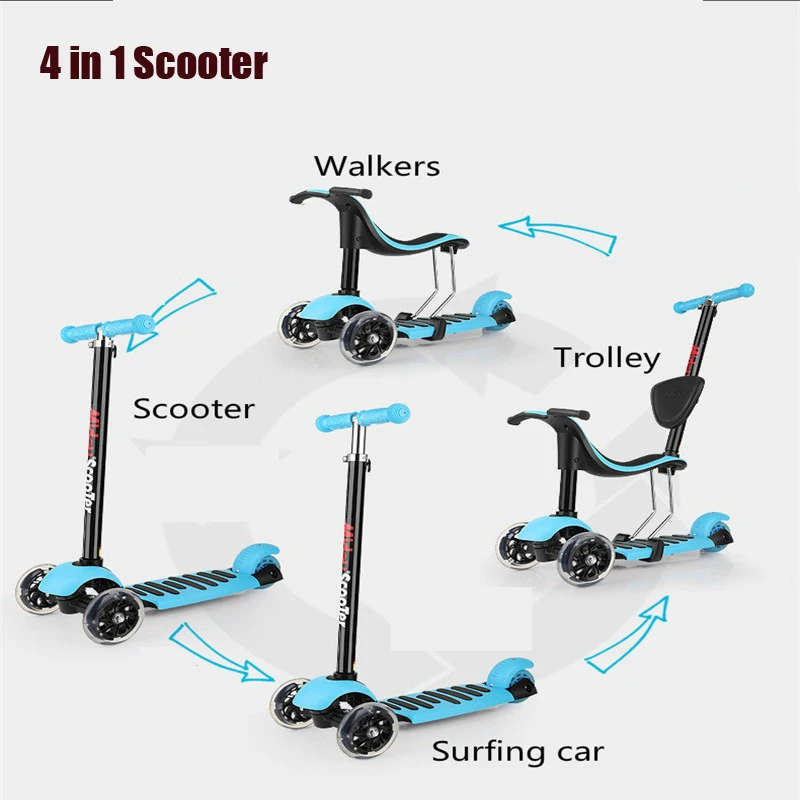 4 в 1 детский скутер 3 колесные скутеры с подсветкой большой колеса patinete 3 rodas с EN71