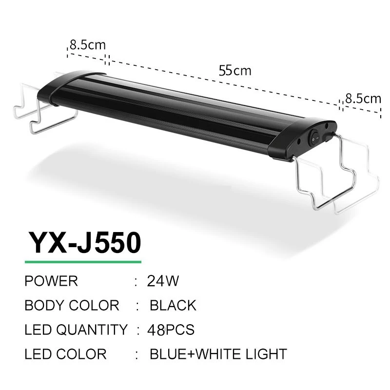 55-70 см аквариумный светодиодный светильник ing Fish Tank светильник с выдвижными кронштейнами 43 белый и 5 синий светодиодный s освещение для водных растений - Цвет: YX-J550 Black Body