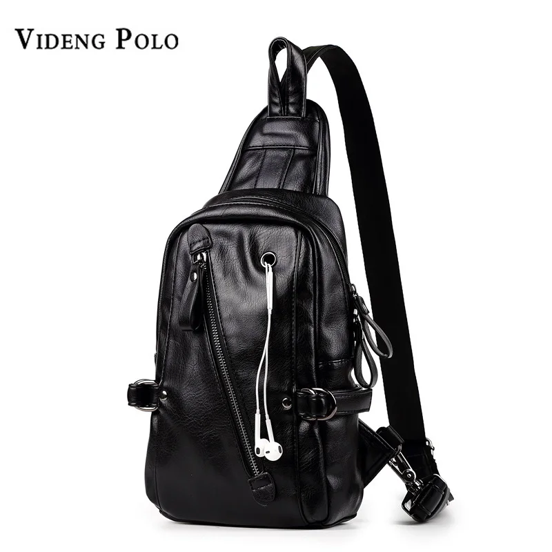 www.bagssaleusa.com : Buy Brand Men Chest Bag Leather Sling Shoulder Bag Black Vintage Crossbody Bag ...