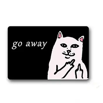 

White Cat With Middle Finger Humorous Funny Saying Quotes:Go Away Entrance Indoor Outdoors Floor Mat Gate Pad Cover Doormat