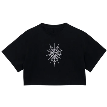 

Cute T-Shirt Spider Web Pattern Kawaii Harajuku Shirt Woman Clothes Short O-Neck Casual Loose T Shirt Streetwear
