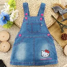 Новое платье с поясом для маленьких девочек, джинсовые платья принцессы, одежда с принтом «hello kitty», летняя одежда для девочек