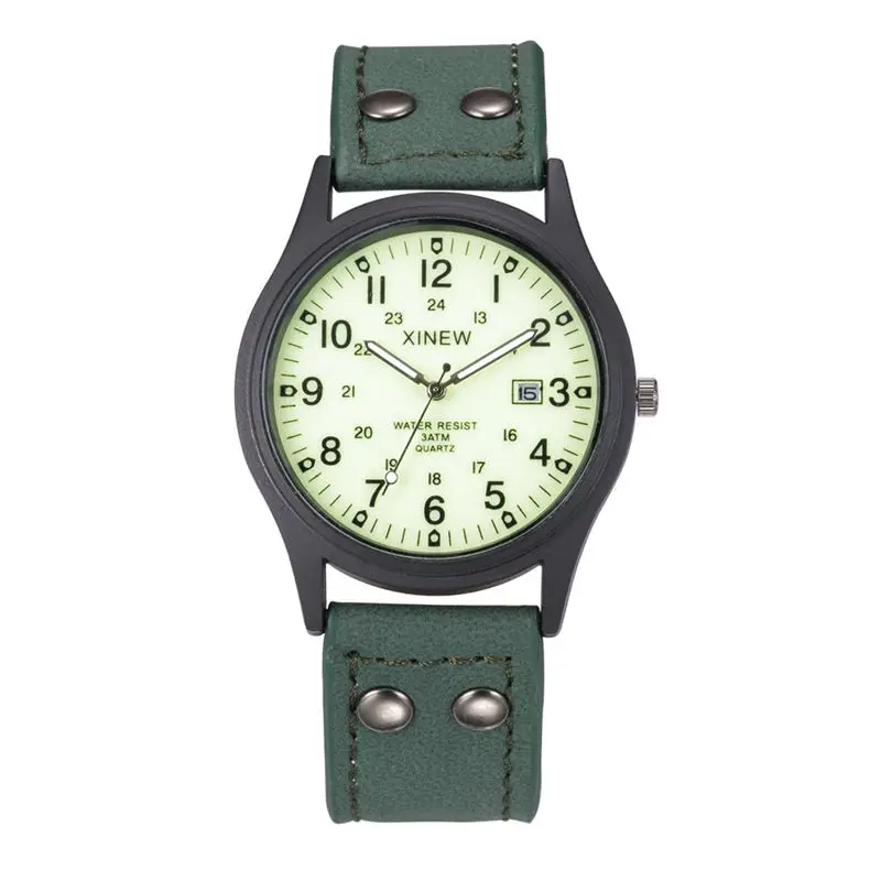 Винтажные классические мужские водонепроницаемые часы с кожаным ремешком и датой, Спортивные кварцевые армейские часы, роскошные часы для мужчин, мужские часы# YY - Цвет: White
