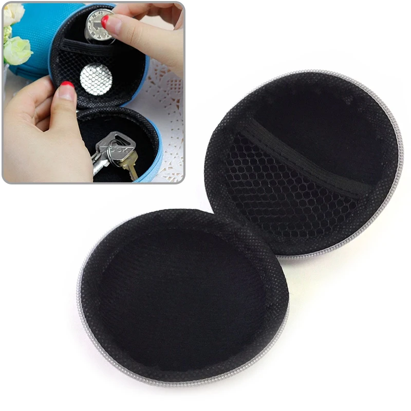 

Portable Storage Box Coin Purse Earphone bag case Zipper Earbuds MP3 USB Cables Round Storage Case Car Styling