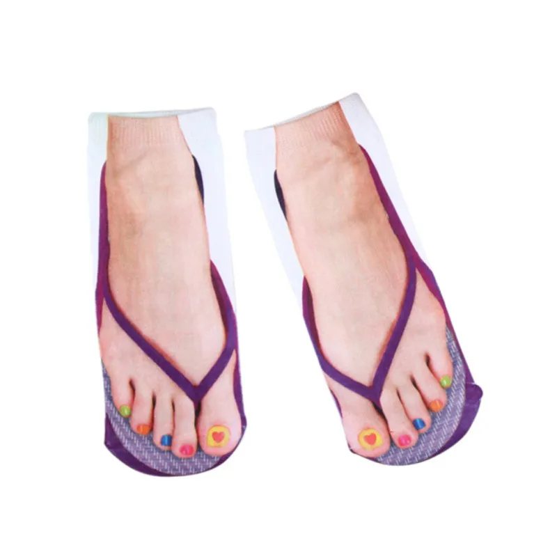 Новинка года; Разноцветные 3D носки-Вьетнамки; женские повседневные носки с принтом; унисекс; Низкие носки до щиколотки; Тапочки - Цвет: 2