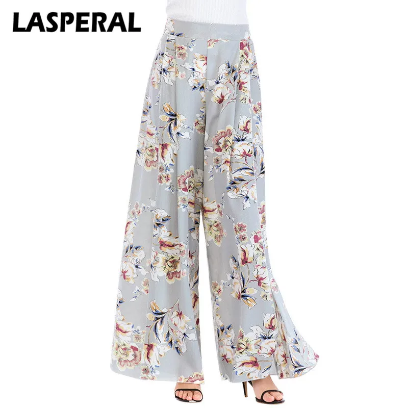

LASPERAL Women Loose Wide Leg Pants Fashion Boho Floral Print Sweatpants Trousers Summer 2018 High Waist Vintage Chiffon Pants