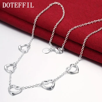 

DOTEFFIL 925 Sterling Silver Five Heart Chain Necklace For Women Charm Wedding Engagement Party Fashion Jewelry
