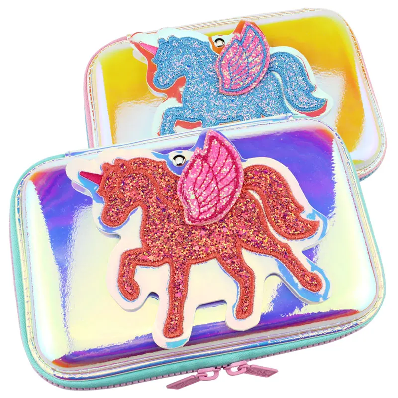 

kawaii unicorn pencil case for girls school supplies lovely Cartoon cute embroidery discoloration mirror pencil box cosmetic bag