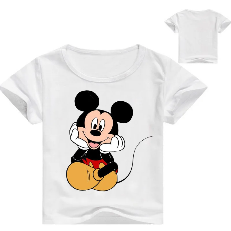 Новая летняя детская футболка с принтом Микки Одежда для маленьких мальчиков футболка с короткими рукавами для девочек детская футболка, детская одежда с круглой горловиной - Цвет: White