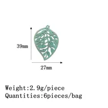  New 6pcs/bag 39*27MM Retro Patina Plated Zinc Alloy Green Leaves Charms Pendants for DIY Earring Necklace Jewelry Accessories 