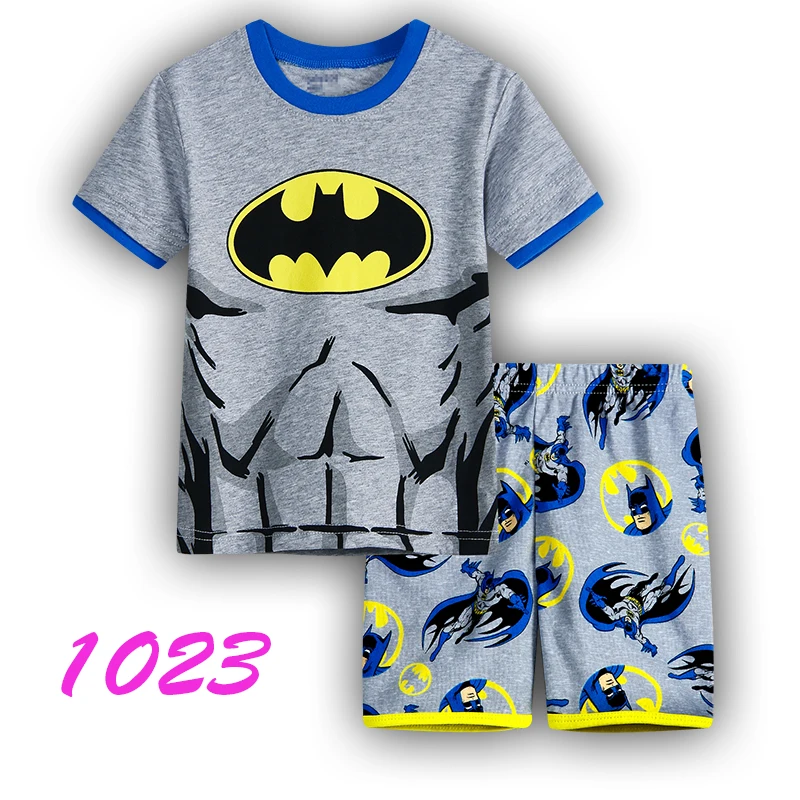 Хлопковые пижамы с рисунком с короткими рукавами Пижама с мультяшными животными для девочек принтом Бэтмен; одежда для сна с короткими; детская одежда для сна; пижама для девочек