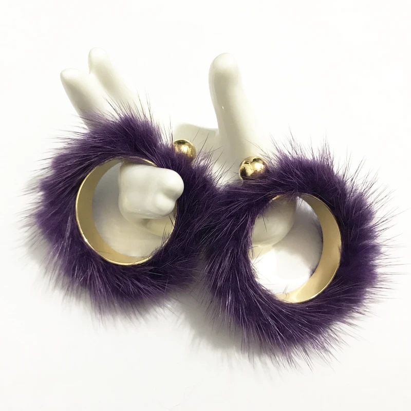 Gothletic бренд реального норки Мех животных Серьги-кольца латунь круглый металлический круг Серьги для Для женщин brincos Модные украшения
