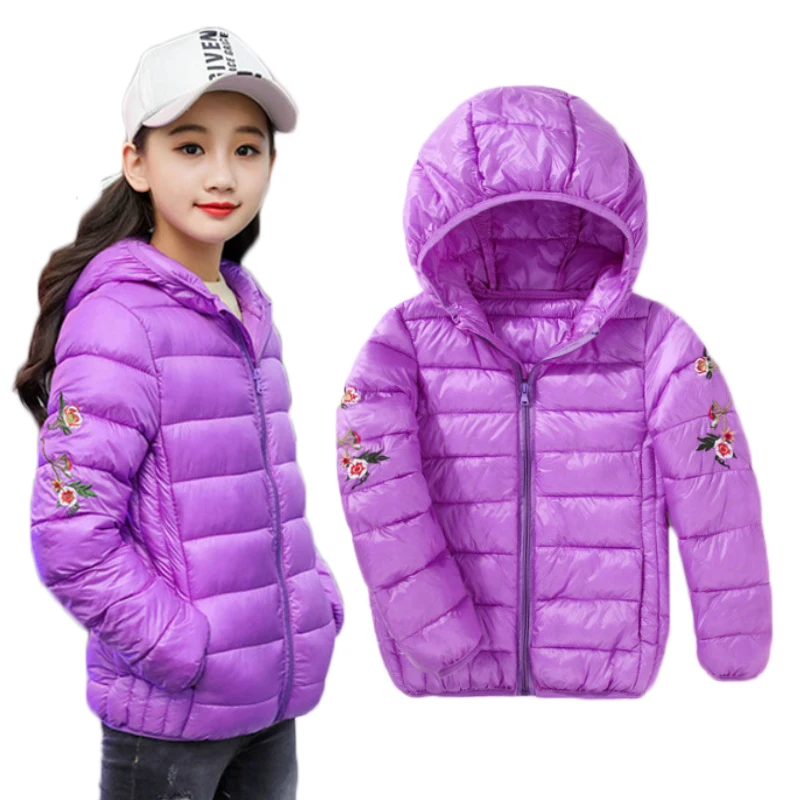

6-13Y Plus Size Girls Coats Hooded Winter Jacket for Girls Sleeve Flowers Embroidery 2018 Outerwear Kids Clothes Teenager Parkas
