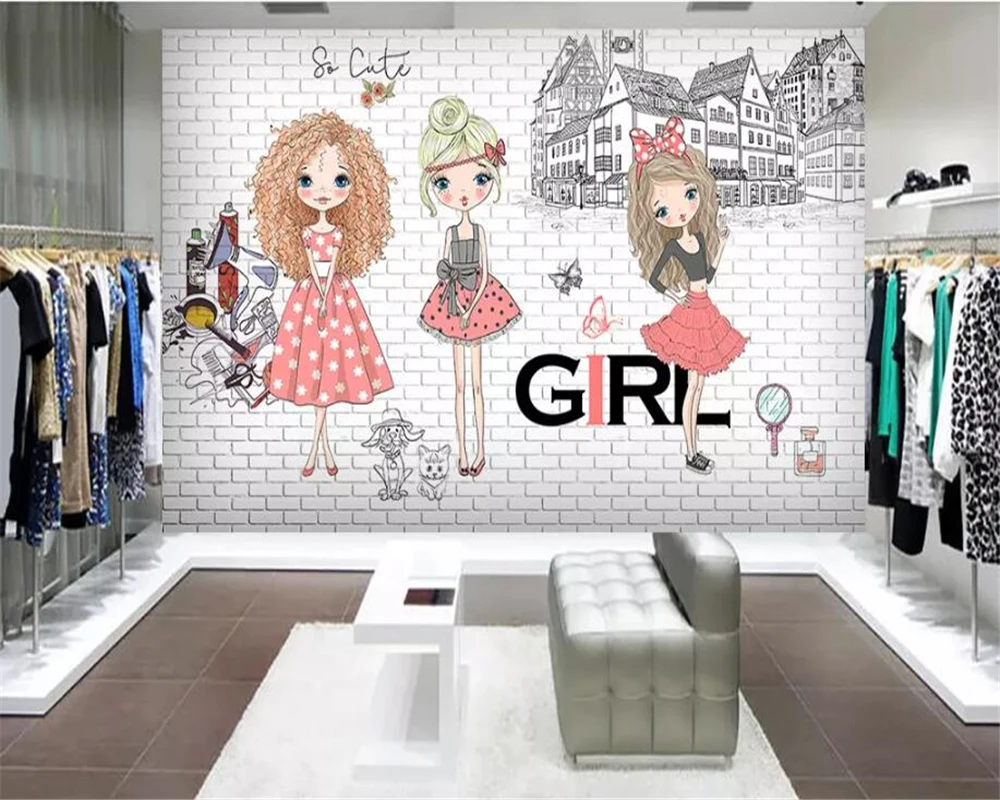 Beibehang индивидуальный заказ большой 3d обои рисованная городская мода девушка белый кирпич город фото фон стены 3d обои