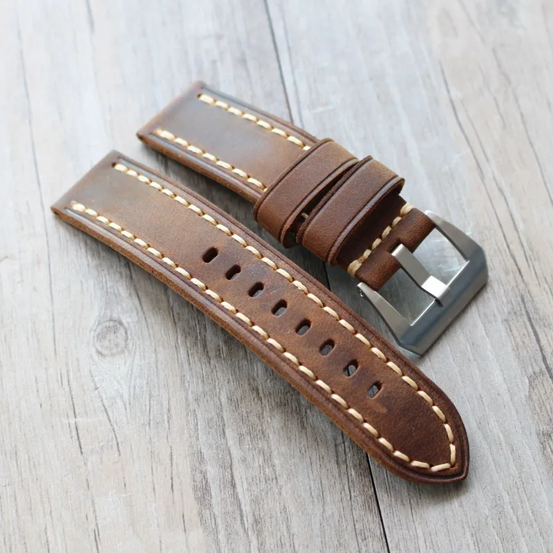 

TOTOY military leather strap for Panerai PAM 20 22mm 23mm 24mm 26mm, vintage brown leather fit Victorinox Swiss Army watch strap