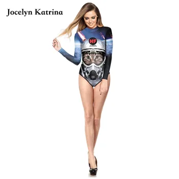 

Jocelyn Katrina 2017 Long Sleeve Zippered Surfing Bathing Suit Magazine Printed Women Swimwear Bodysuit One Piece Swimsuit