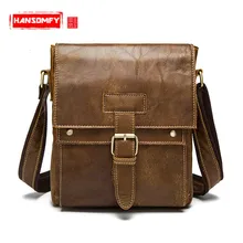 Натуральная кожа, мужская сумка, Корейская версия, Ретро стиль, мужская сумка через плечо, верхний слой кожи, вертикальная сумка-мессенджер