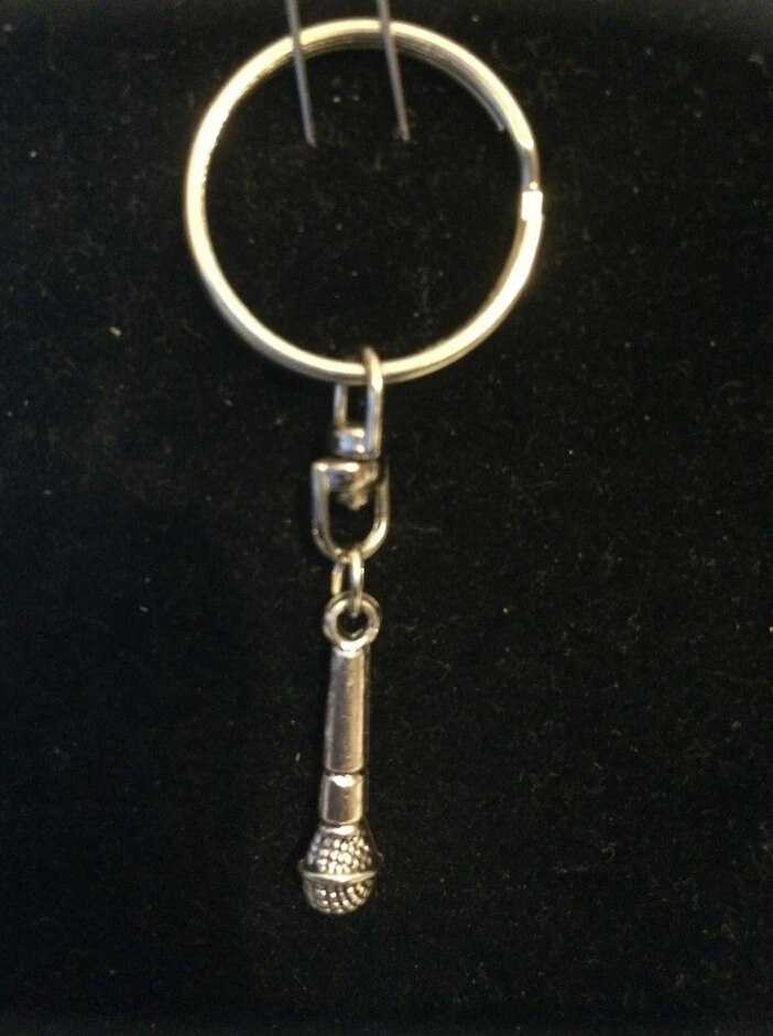 Mic Charm on Keychain Decorative Vintage silver Charm Pendant
