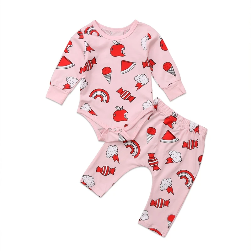 Adorable Candy Baby Girl Clothes Sets Long Sleeve Top Cute Pirncess Girls Romper Pants Set Home Clothes