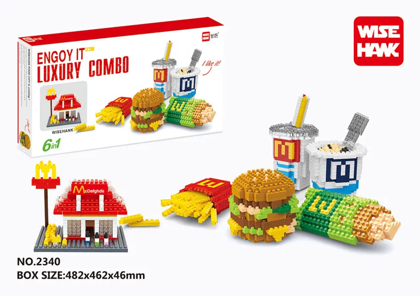 

WiseHawk Super Delicious McDonald's Luxury Combo Scene Series Nanoblocks Plastic DIY Assemble Mini Bricks Learning Toys For Kids