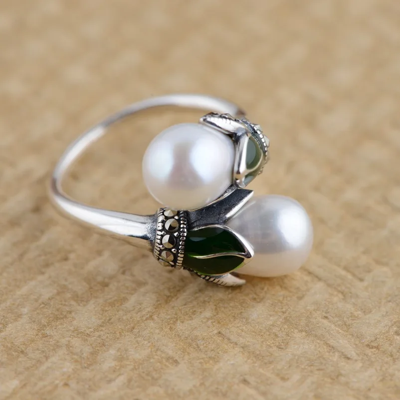 

Thai silver ring S925 silver inlaid natural freshwater pearl female cross section simple fashion jewelry rings
