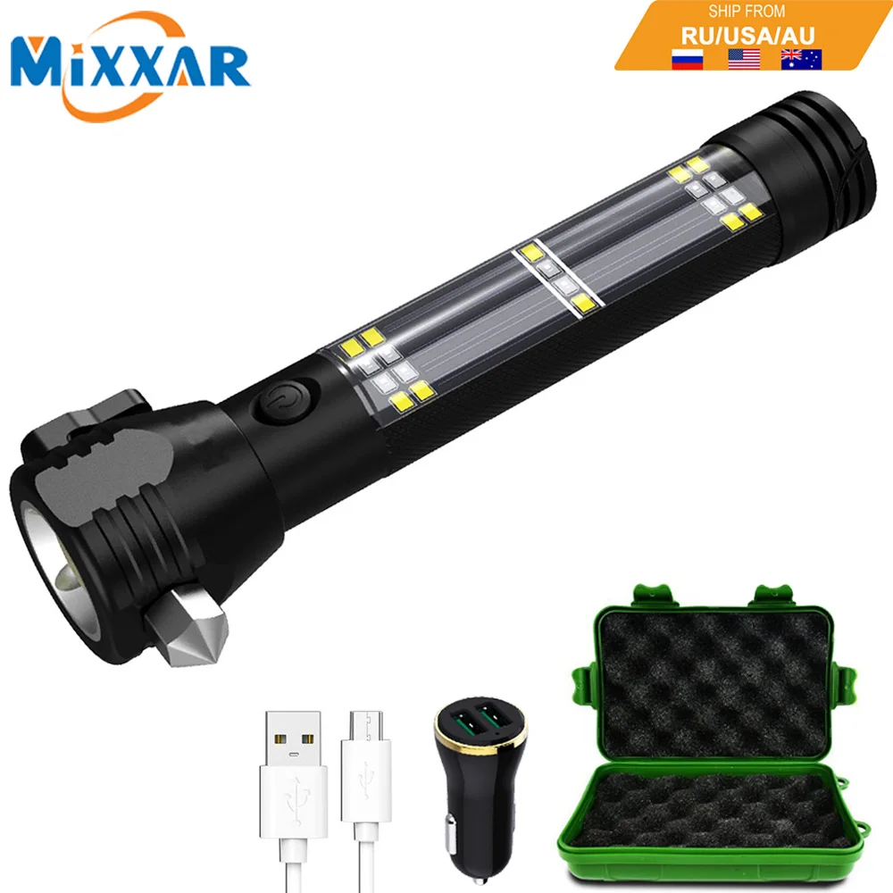 EZK20 Dropshipping 5000 Lumens Solar Flashlight USB Rechargeable Tactical Multi function Torch