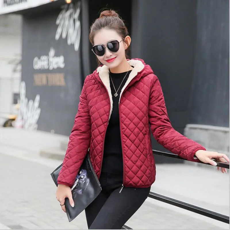 

2019winter jacket women short casual large size was thin jacket women plus velvet thickening lamb fur hooded coat women