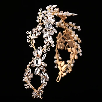 

Handmade Copper Wire Gold Silver-Plate Rhinestone Vine Tiara Bride Head Chain Bridal Ornaments Wedding Hair Jewelry Accessories