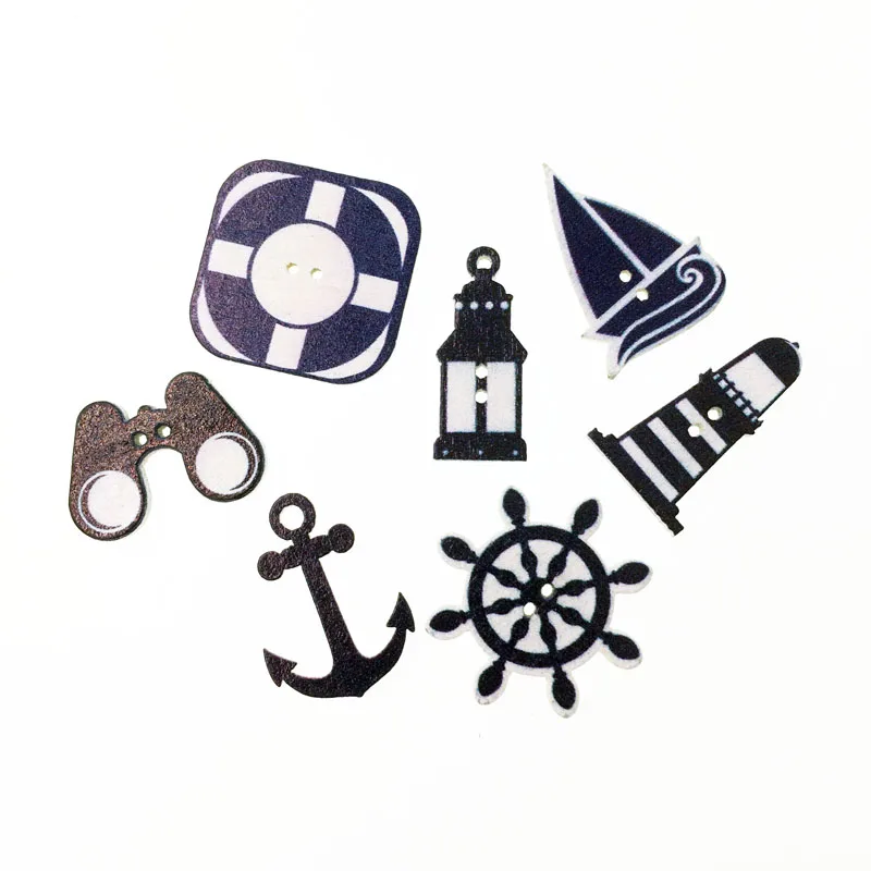 

50Pcs Vintage Bulk Mixed Seaman Wooden Button Sewing Accessories Decorative Buttons Handmade Scrapbooking Craft DIY Approx 30mm