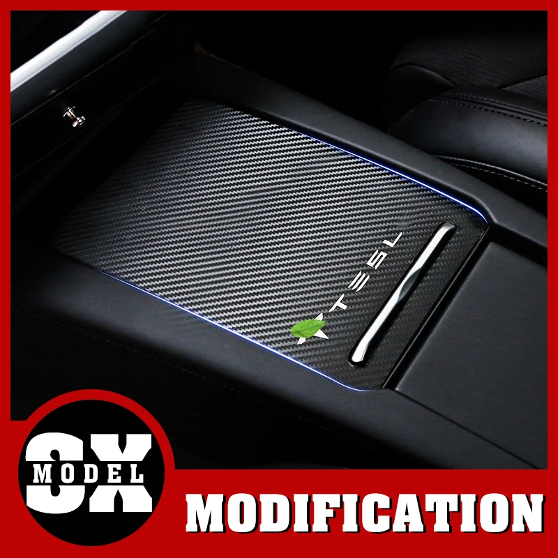 

1pc SEEYULE Carbon Fiber Center Console Box Sticker Armrest Cover for Tesla Model S Model X Car styling Decal anti-Scratch decor