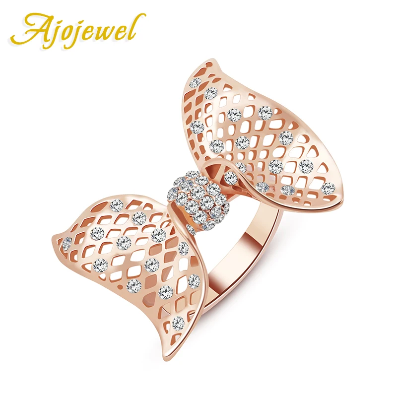 

Ajojewel #7-9 Luxury Engagement Jewelry Rose Gold Color AAA Austrian Crystal Bowknot Rings Women