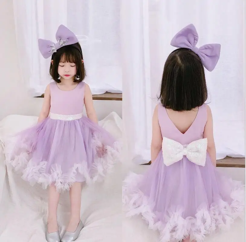 

New Retail 2019 Baby Girls Summer Fairy Purple Back Sequined Bow Dresses, Baby Princess Children Fashion Party Dress 2-6T