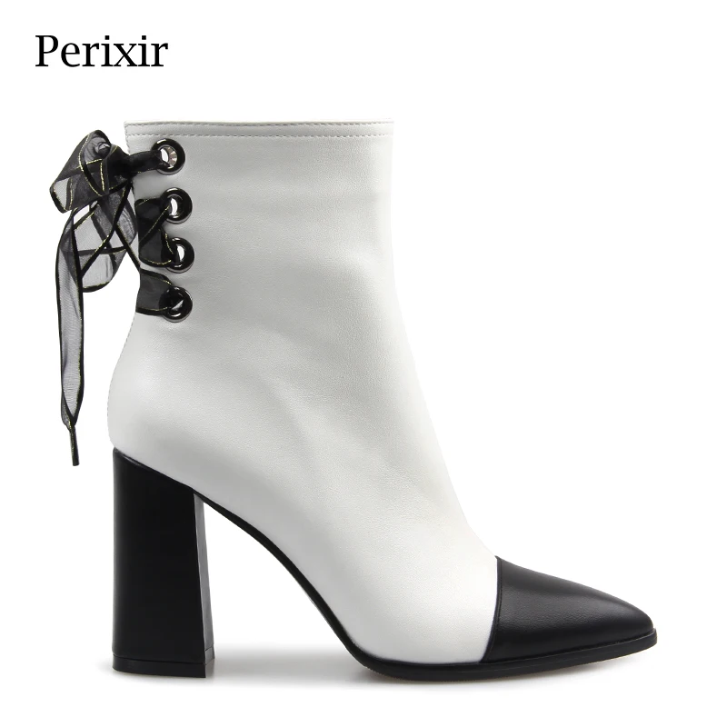 

Perixir Lace Up Women Boots High Heels Boots Women Ankle Boots PU Winter Warm Ankle Boots Ladies Winter Women Shoes Mixed Color