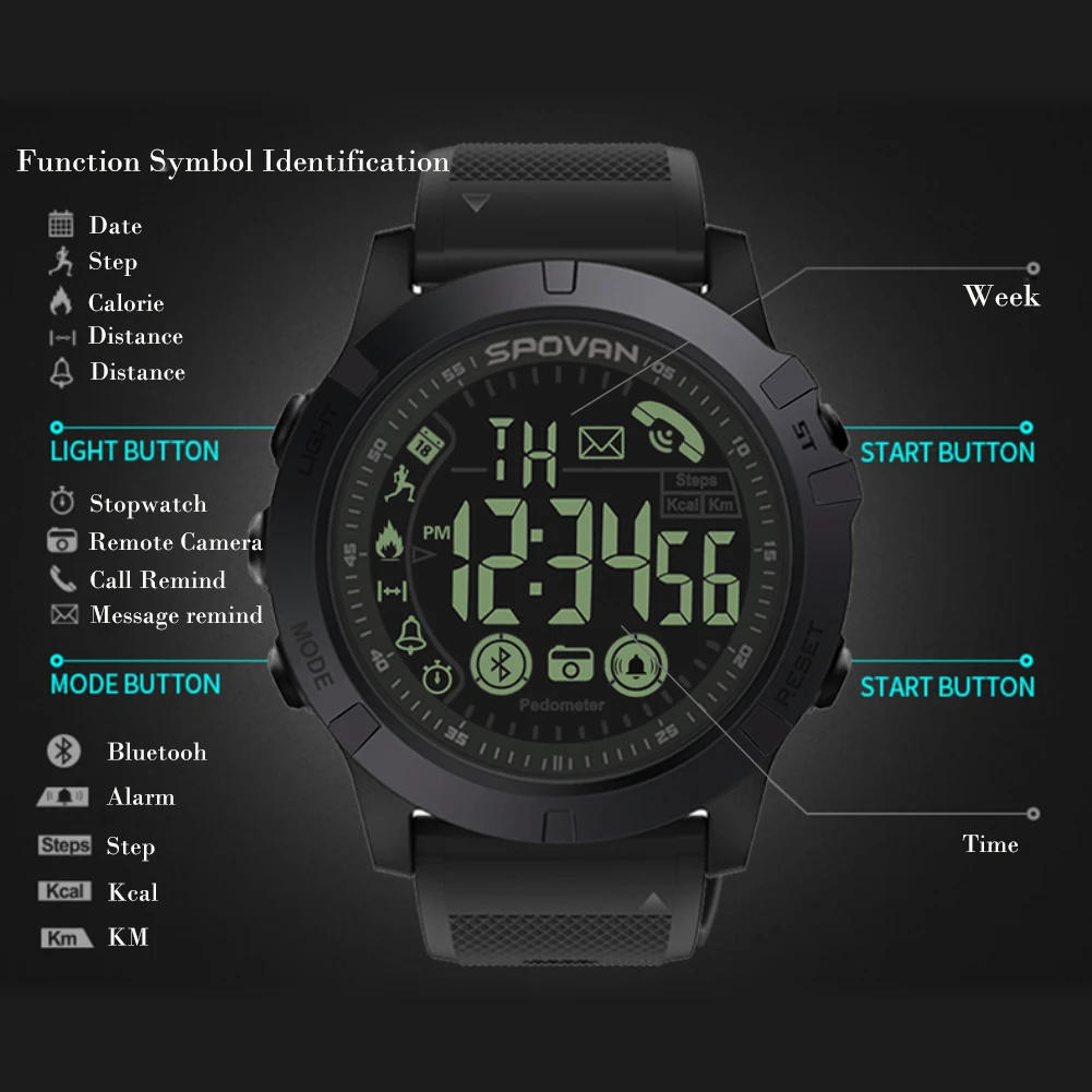 Pop Men Smart Watch , Military Style Fitness Tracker Pedometer smartwatch , Remote Camera Super Tough Smart Watches Pk T1 Tact