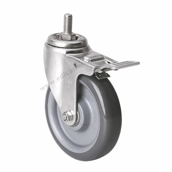 

1PC EDL Medium 5 Inch Stainless Steel Casters Wheels 150Kg Polyurethane Wheels Castors Thread Iron Brake Industrial for trolley