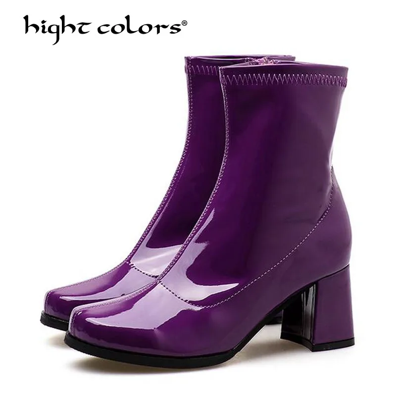 high quality women Mid Calf boots patent leather women black blue ...